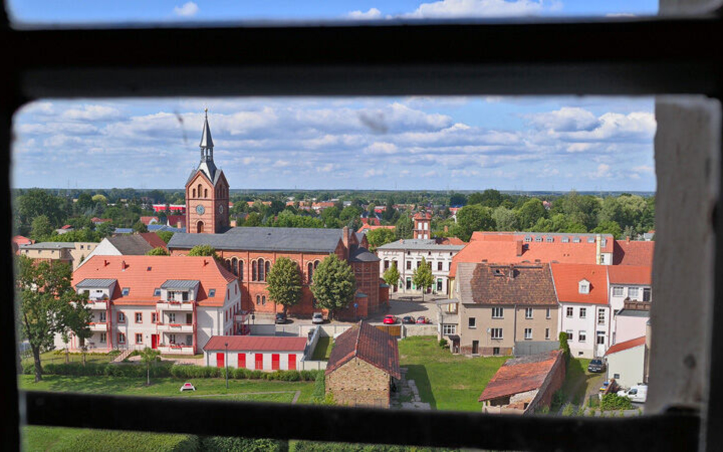 Aussicht vom Festungsturm in Richtung Evangelische Kirche, Foto: Amt Peitz, Lizenz: Amt Peitz