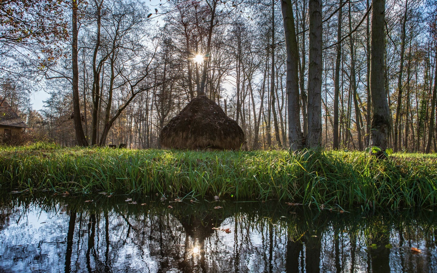 Heuschober im Herbst inm Spreewald,Kanutour im Herbst in L&uuml;bbenau, Foto: TMB Fotoarchiv/Steffen Lehmann